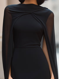 Elegant Shawl And Sheer Layered Midi Dress Two-Piece Set