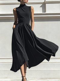 Draped Mock Neck Midi Dress