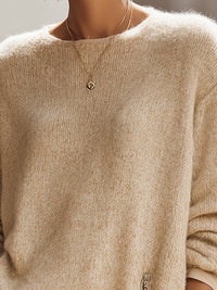 Beige Asymmetric Zip Detail Knit Sweater