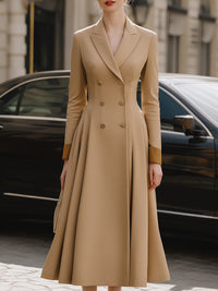 Double-Breasted Camel Midi Blazer Dress
