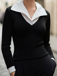 Contrast Collar Knit Top