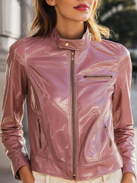 Blush Patent Faux Leather Moto Jacket