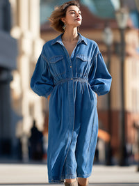 Denim Utility Midi Shirt Dress
