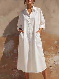 Minimalist Longline Shirt Dress With Pockets