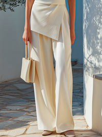 Wrap-Front Textured Top & Wide-Leg Pants Elegant Set