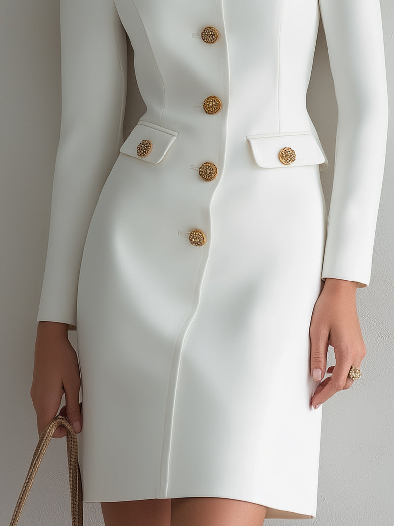 Embellished Collar Button-Front Blazer Dress