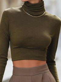 Olive Green Cropped Turtleneck Top