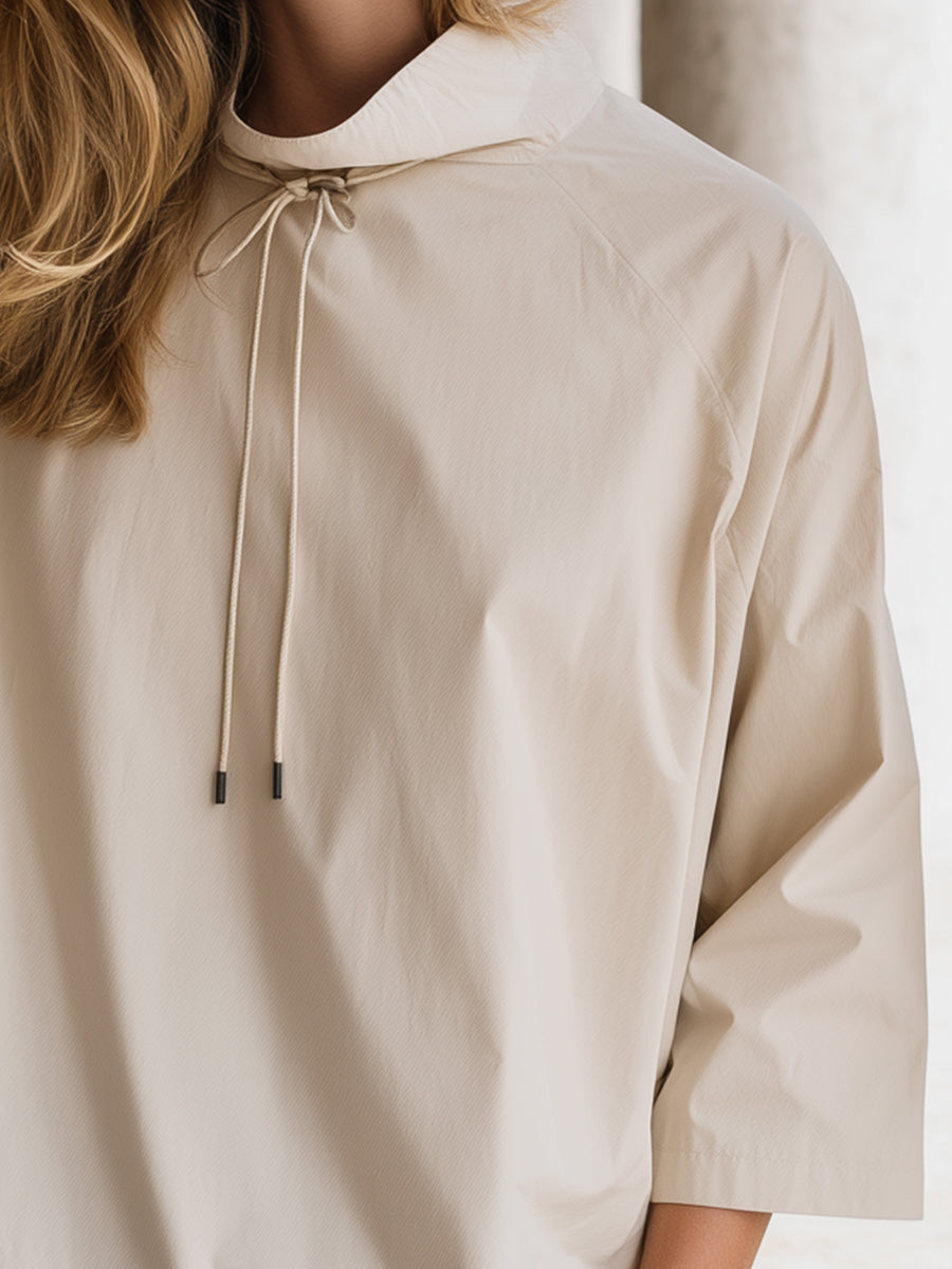 Minimalist Drawstring Collar Relaxed Blouse