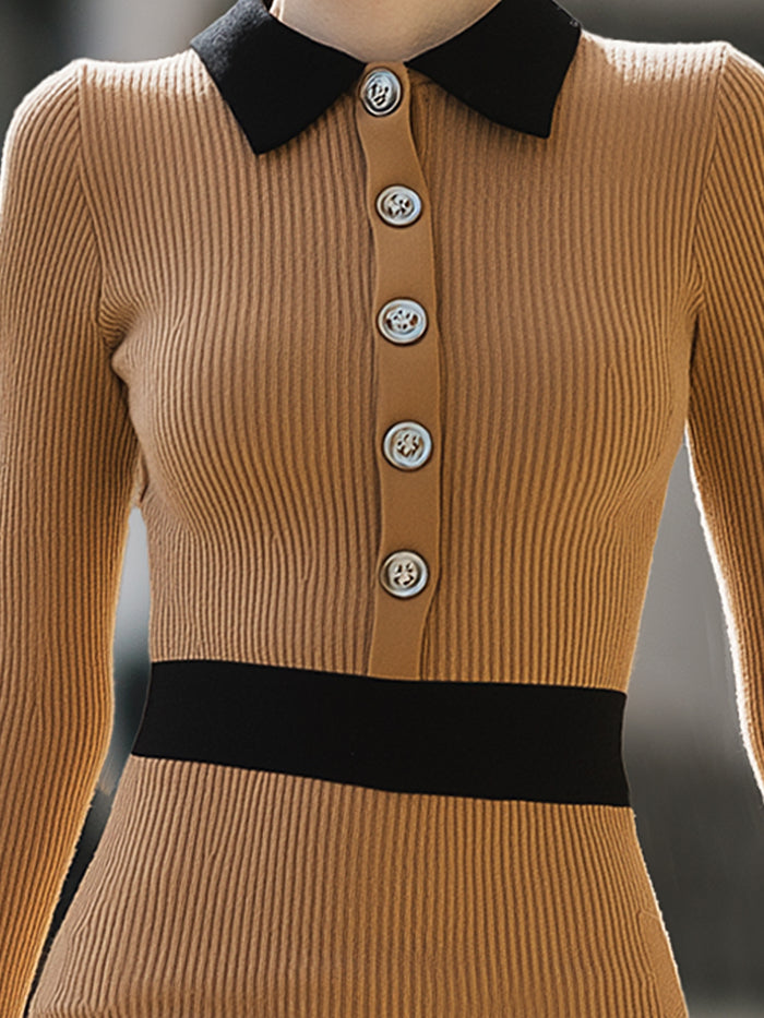 Ribbed Knit Contrast Mini Dress