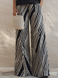 Draped Short Sleeve Top & Printed Wide-Leg Pants Set