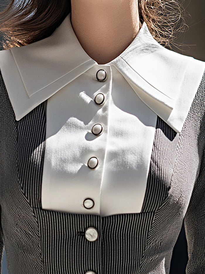 Vintage Contrast Collar Pinstripe Slim Fit Shirt