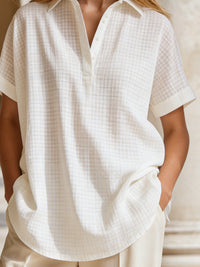 Relaxed Short Sleeve Split-Neck Blouse