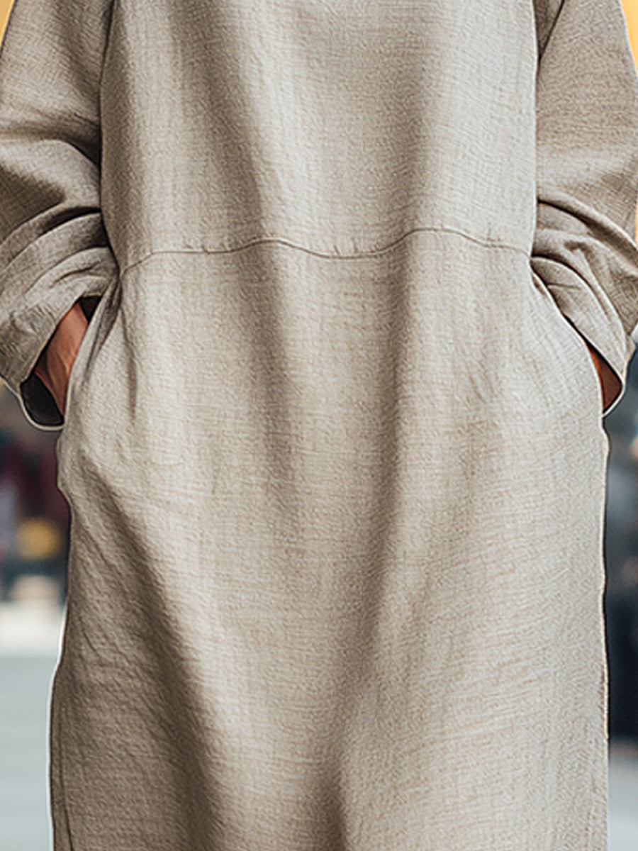 Relaxed Linen-Blend Maxi Dress With Drop Shoulders