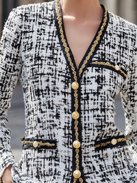 Black & White Tweed Blazer With Gold Trim