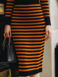 Striped Knit Polo Midi Dress
