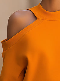 One-Shoulder Knit Top & Ribbed Midi Skirt Set