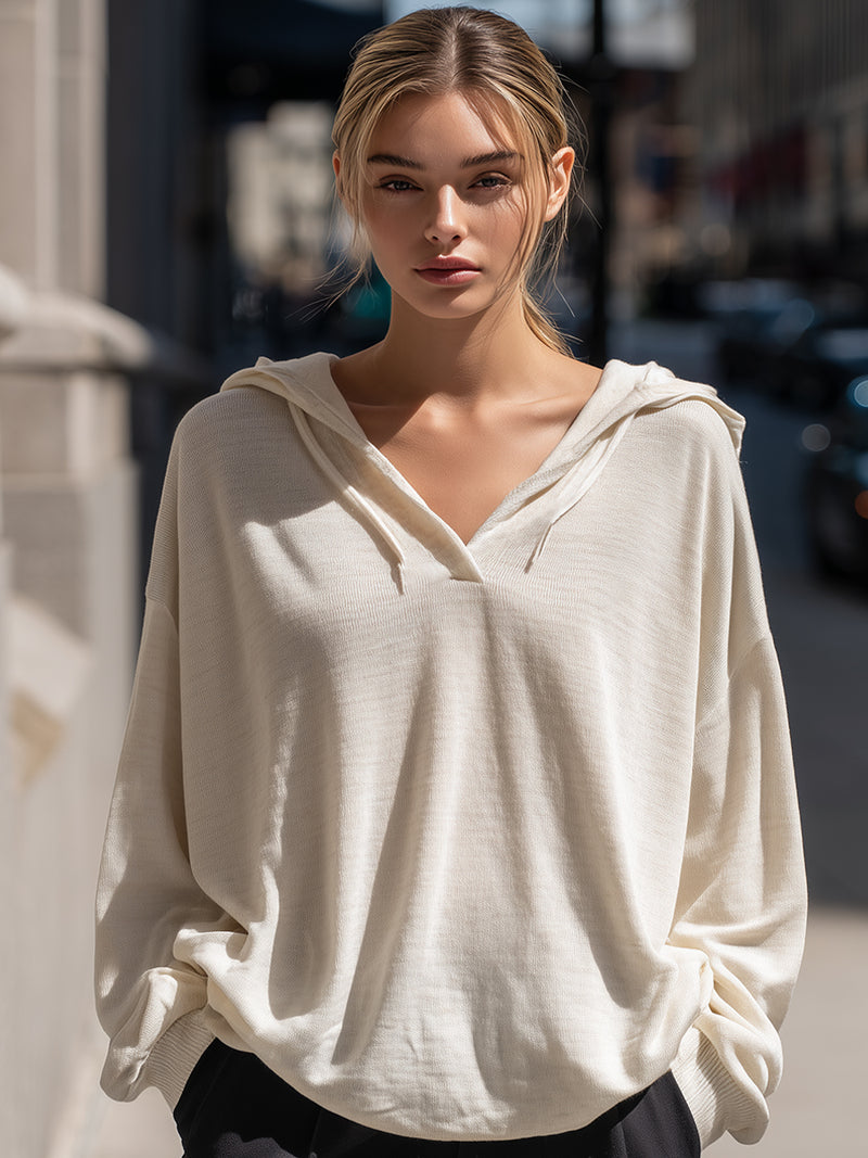 Ivory Relaxed Drawstring Hoodie