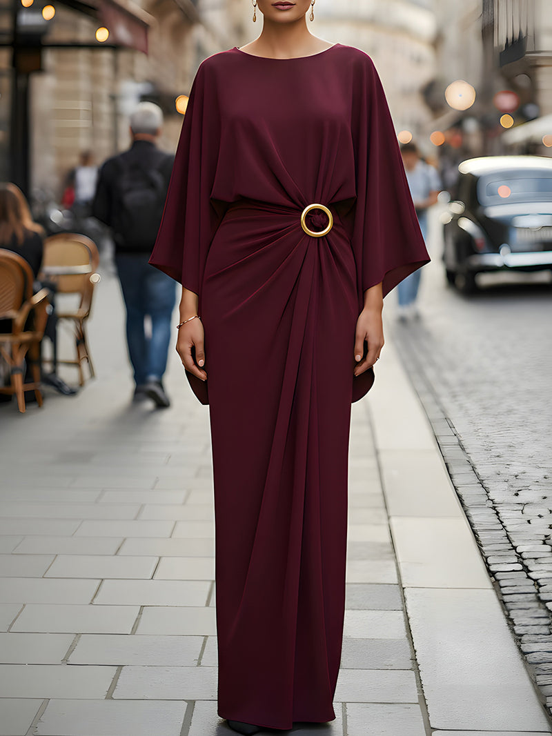 Draped Maxi Dress With Gold Ring Detail