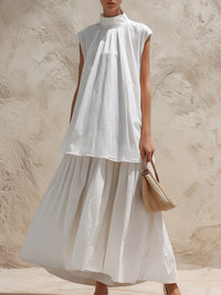 High-Neck Sleeveless Top & Pleated Maxi Skirt Coordinated Set