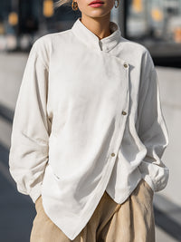 Casual Buttoned Collar Shirt In Cream White