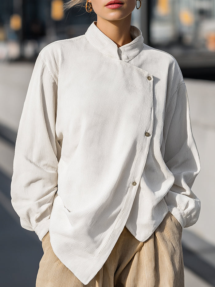Casual Buttoned Collar Shirt In Cream White