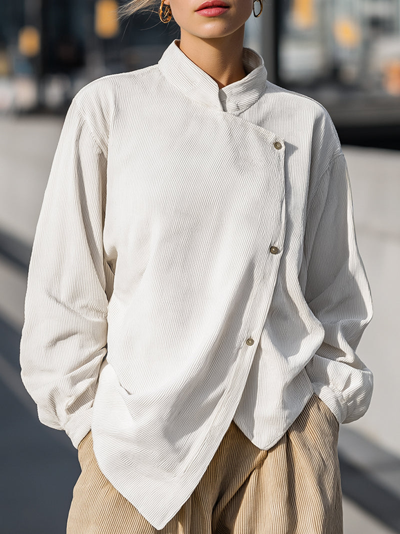 Casual Buttoned Collar Shirt In Cream White