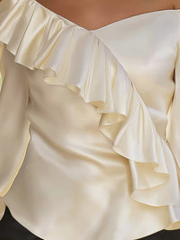 Off-Shoulder Ruffle Satin Blouse