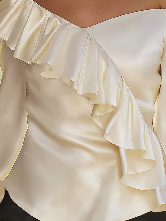 Off-Shoulder Ruffle Satin Blouse