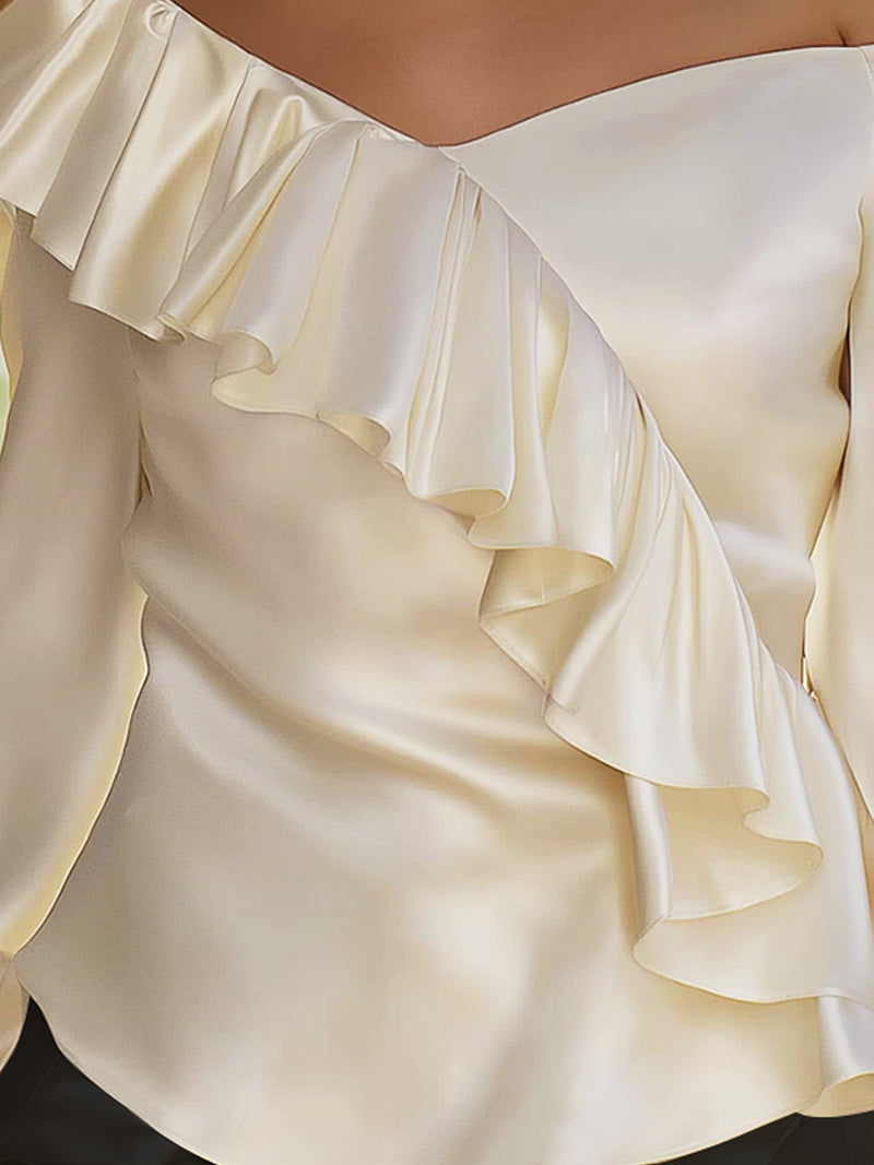 Off-Shoulder Ruffle Satin Blouse