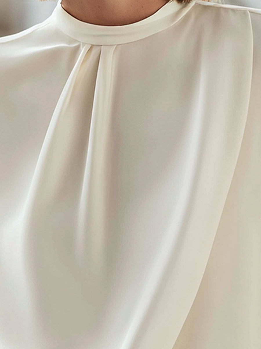 Ivory Pleated Long-Sleeve Blouse