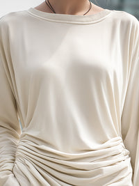 Ivory Ruched Waist Relaxed Long-Sleeve Top