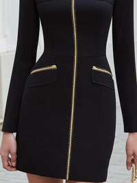 Square-Neck Zip-Front Mini Dress