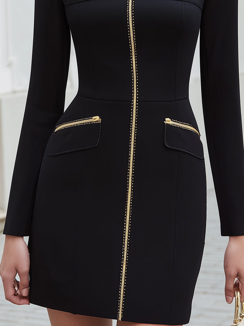 Square-Neck Zip-Front Mini Dress