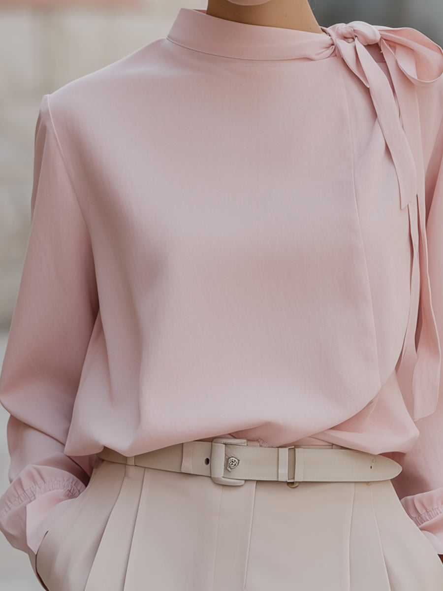 Elegant Pink Bow Detail Blouse