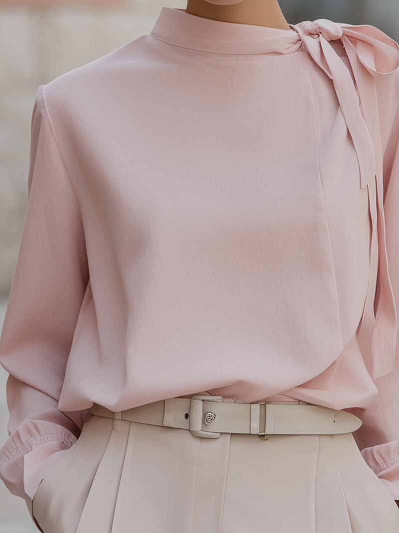 Elegant Pink Bow Detail Blouse