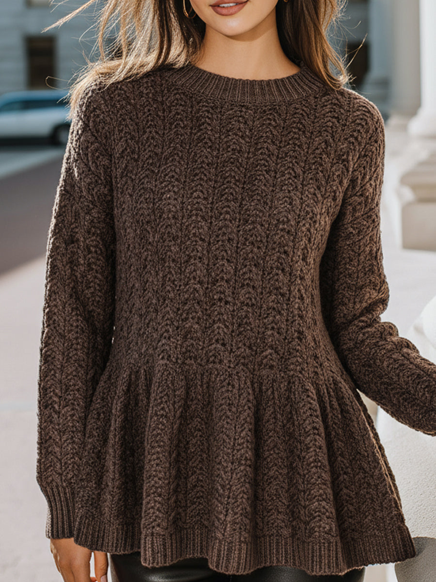 Chocolate Brown Cable Knit Peplum Sweater
