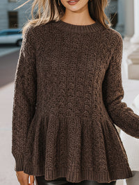 Chocolate Brown Cable Knit Peplum Sweater