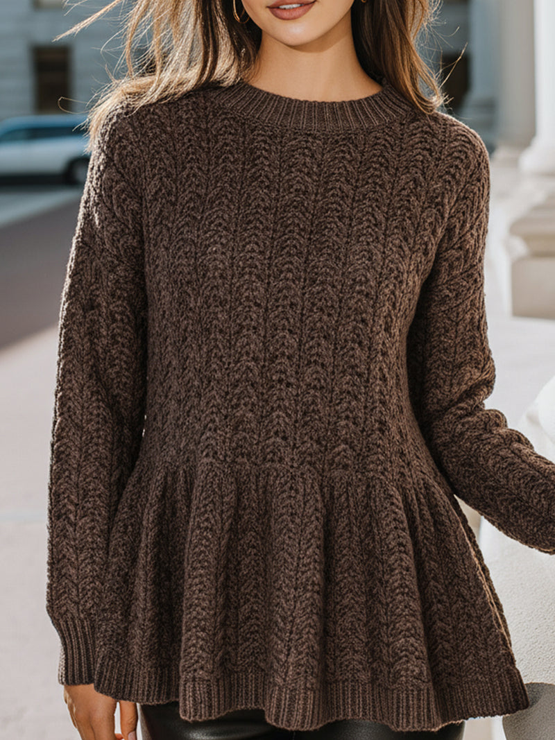 Chocolate Brown Cable Knit Peplum Sweater