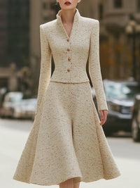 Structured Tweed Peplum Jacket And Flared Skirt Set