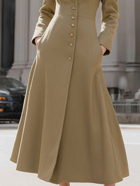 Wool Long Coat Dress With Fur Collar
