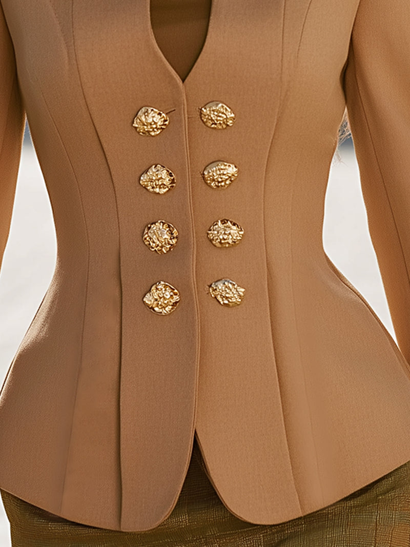 Sculpted Waist Blazer With Regal Gold Buttons