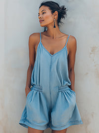 V-Neck Spaghetti Strap Relaxed Denim Summer Romper