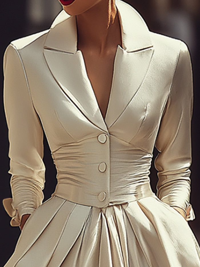 Satin Pleated Maxi Dress With Tailored Bodice
