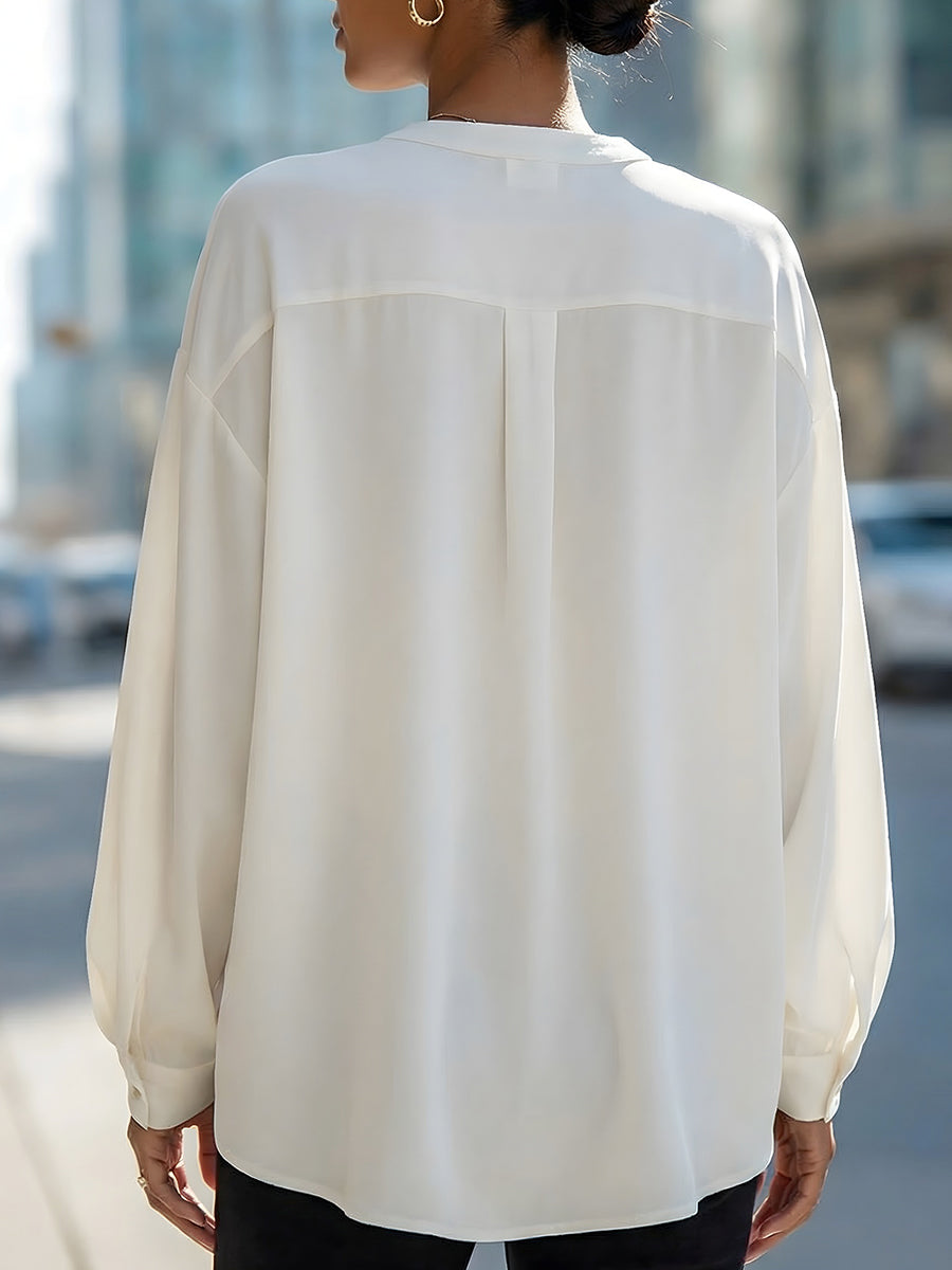 Relaxed V-Neck Button Front Blouse