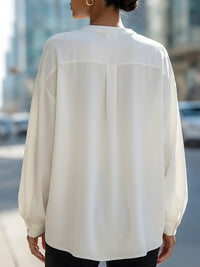 Relaxed V-Neck Button Front Blouse