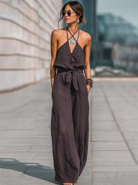 Halter-Neck Tie-Waist Wide-Leg Jumpsuit