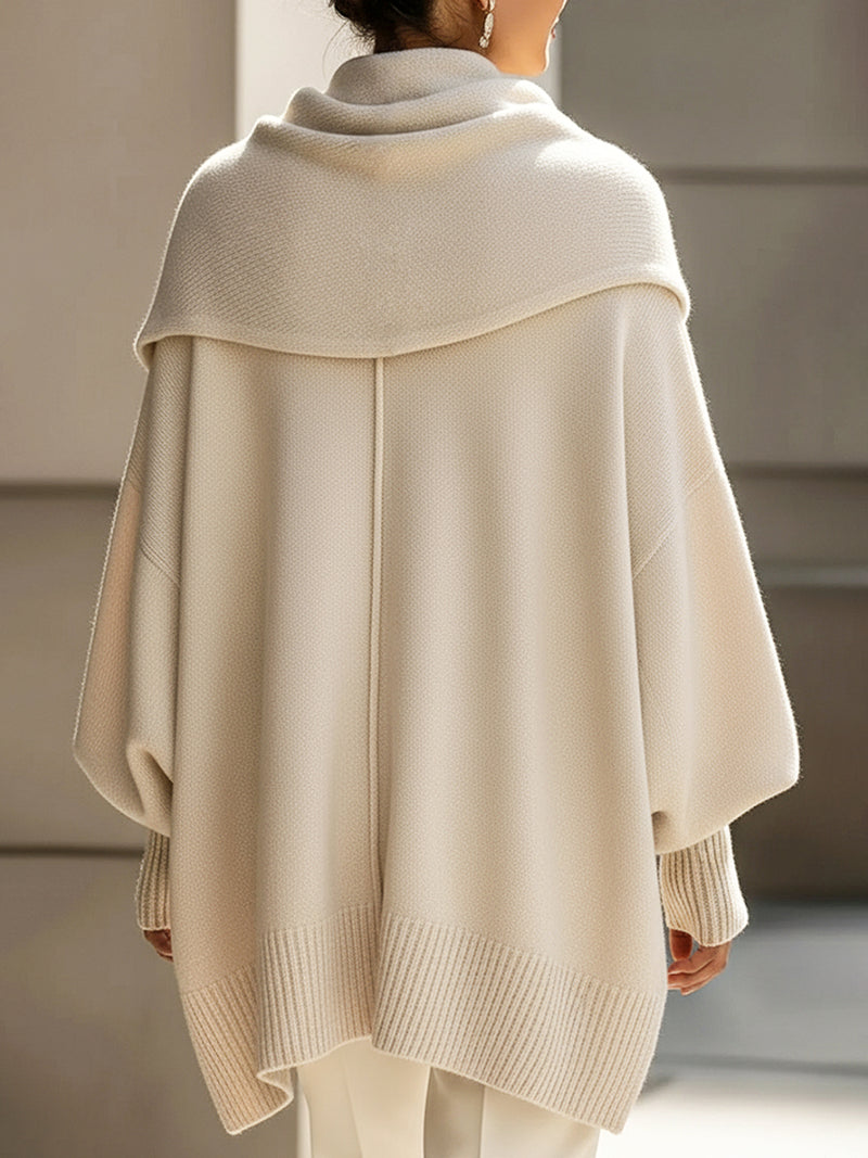 Oversized Draped Collar Asymmetrical Knit Sweater