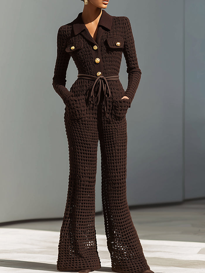Dark Chocolate Textured Knit Jumpsuit