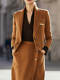 Camel Wool Blend Blazer Skirt Suit