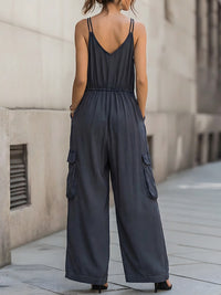 Elastic-Waist Cargo Wide-Leg Cami Jumpsuit